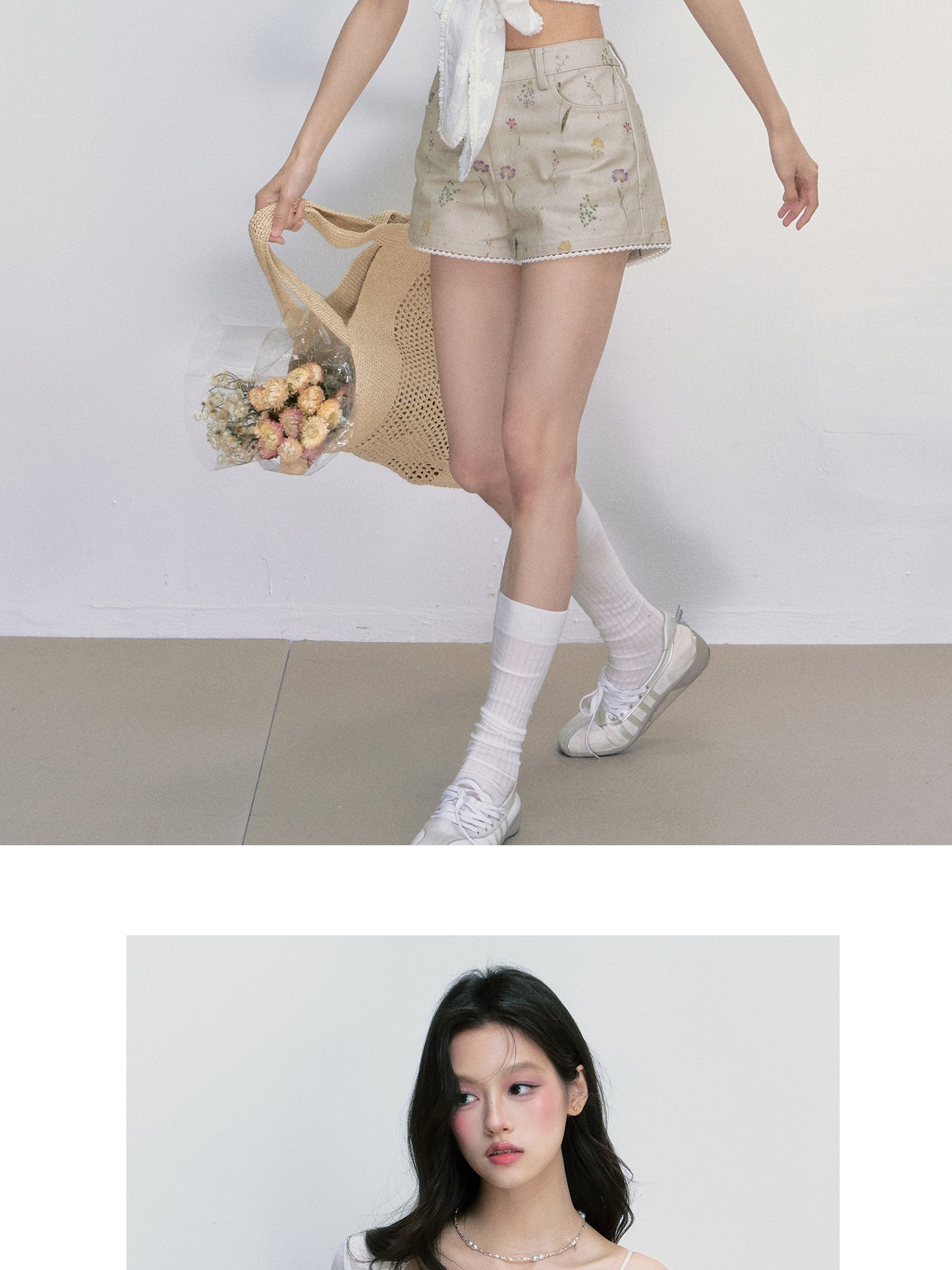 Floral Cotton Shorts With Lace Trim