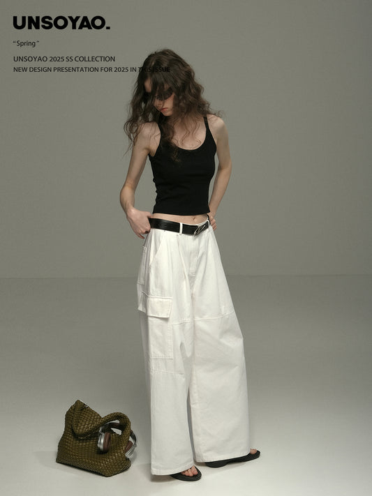 Cotton Wide-Leg Pants With Side Pockets