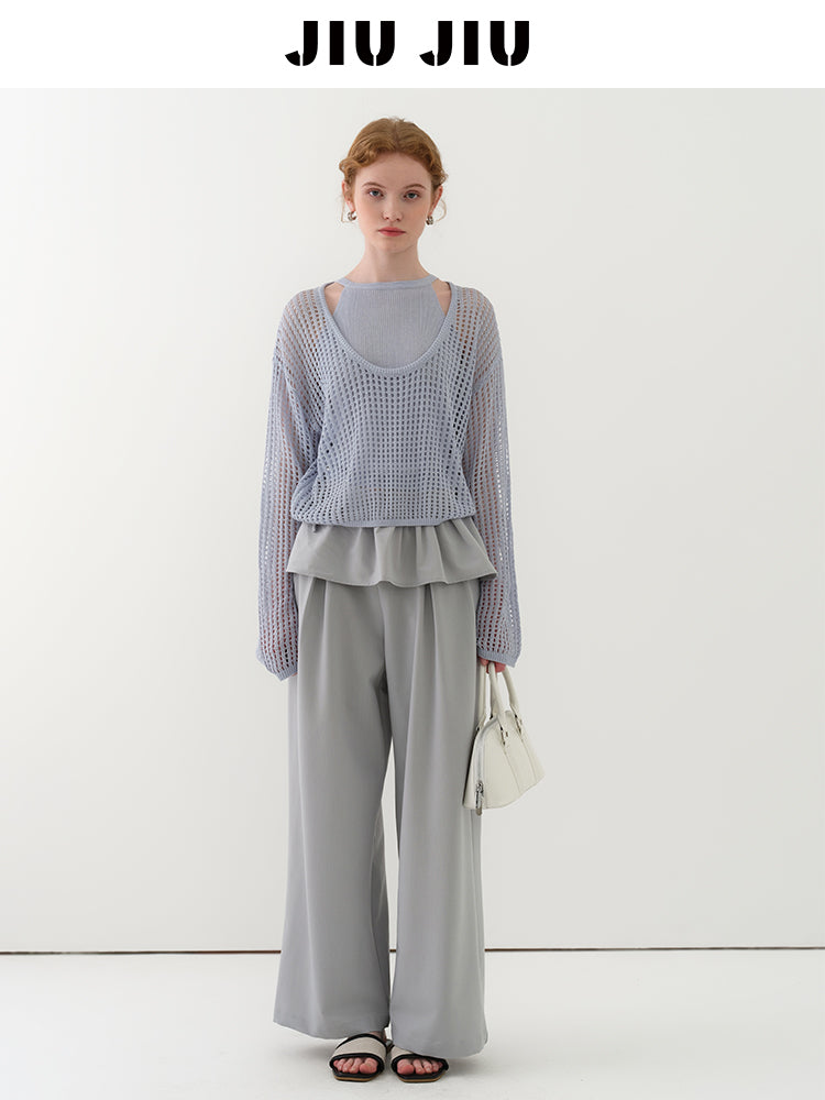 Mesh Knit Long Sleeve Top & Inner Set