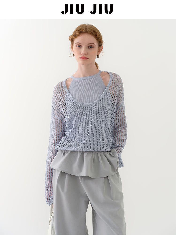 Mesh Knit Long Sleeve Top & Inner Set