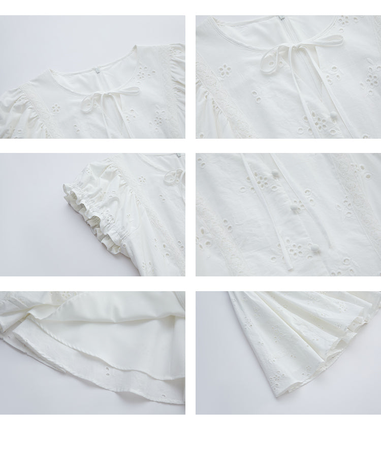 Eyelet Embroidered Cotton Puff-Sleeve Dress