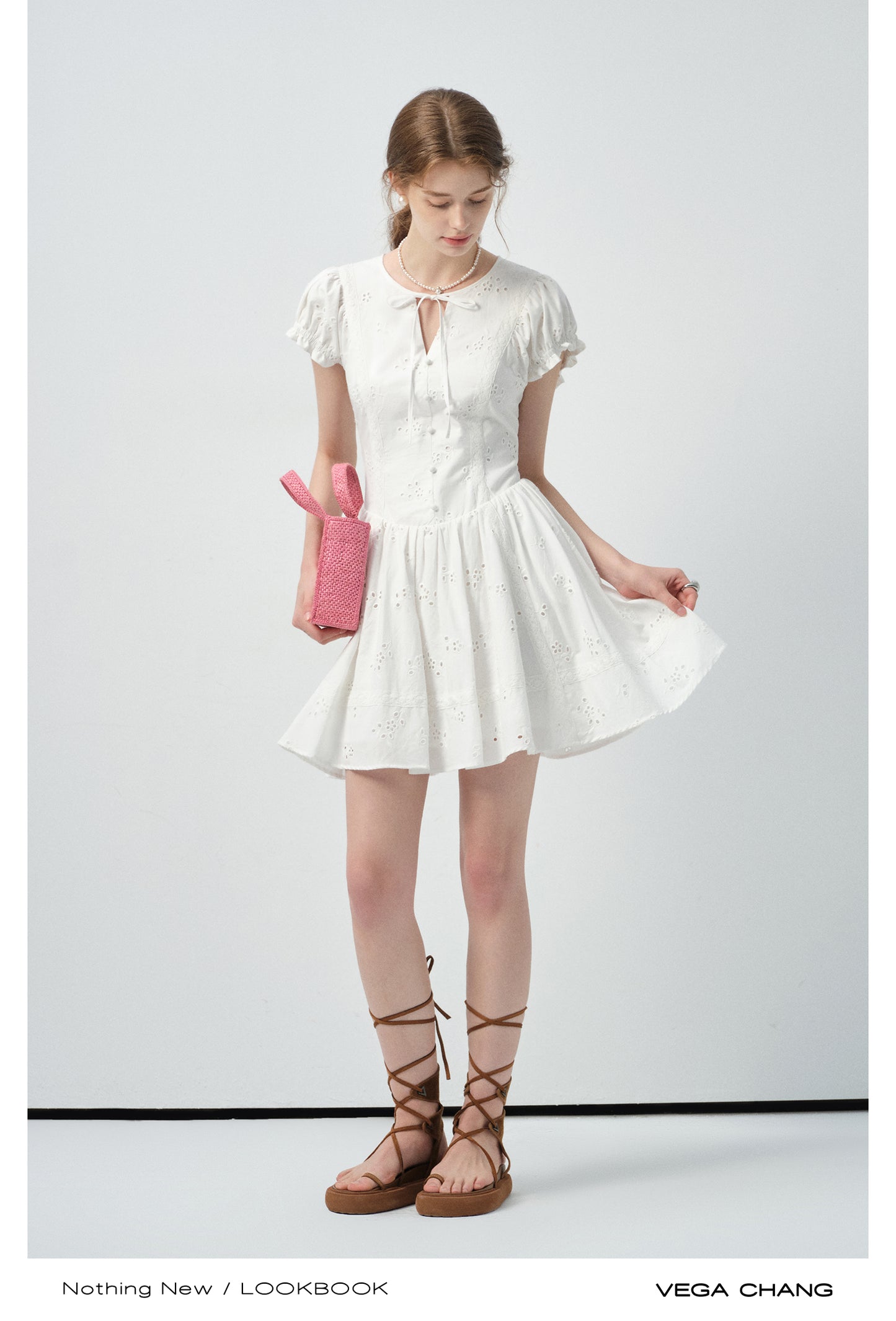 Eyelet Embroidered Cotton Puff-Sleeve Dress