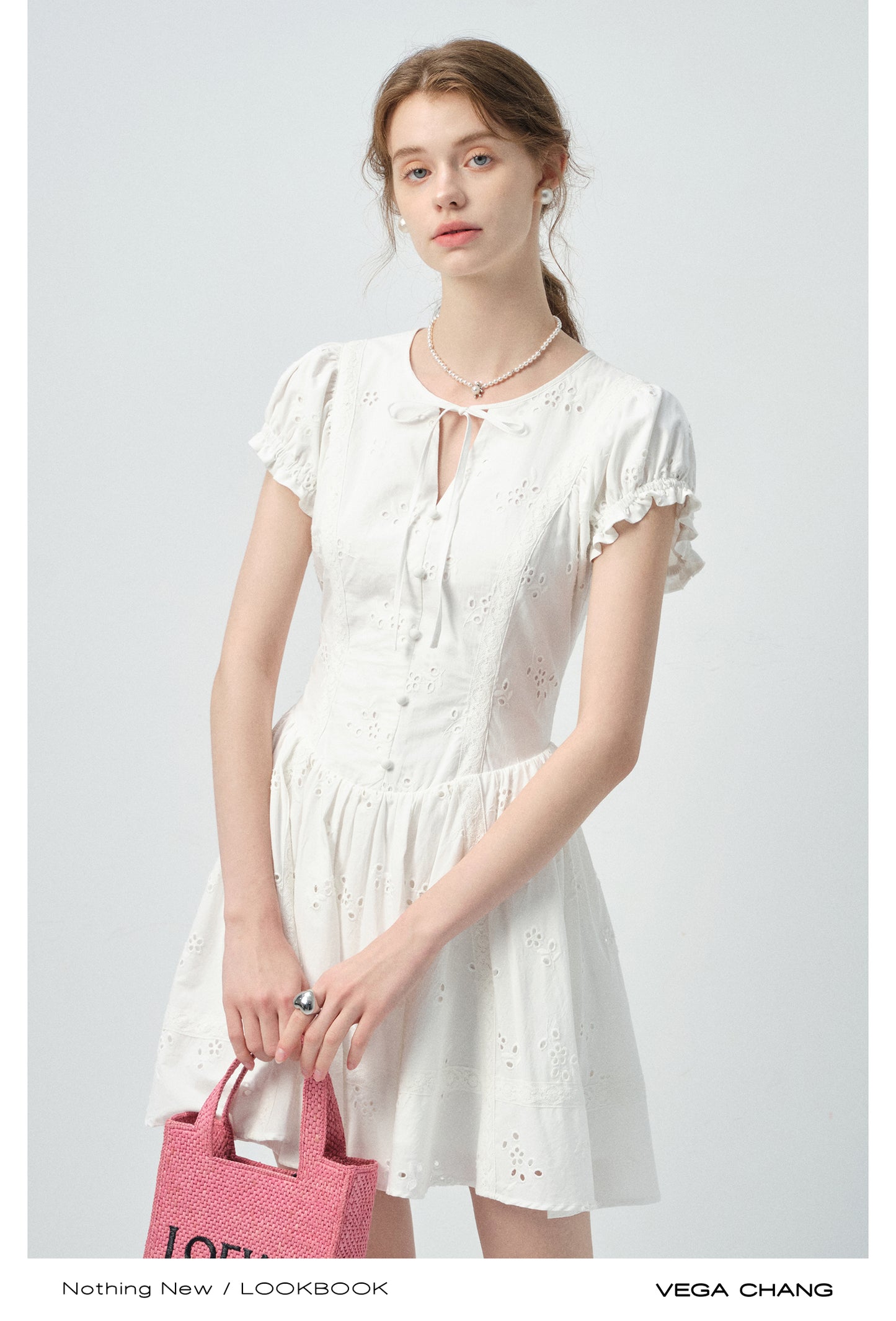 Eyelet Embroidered Cotton Puff-Sleeve Dress