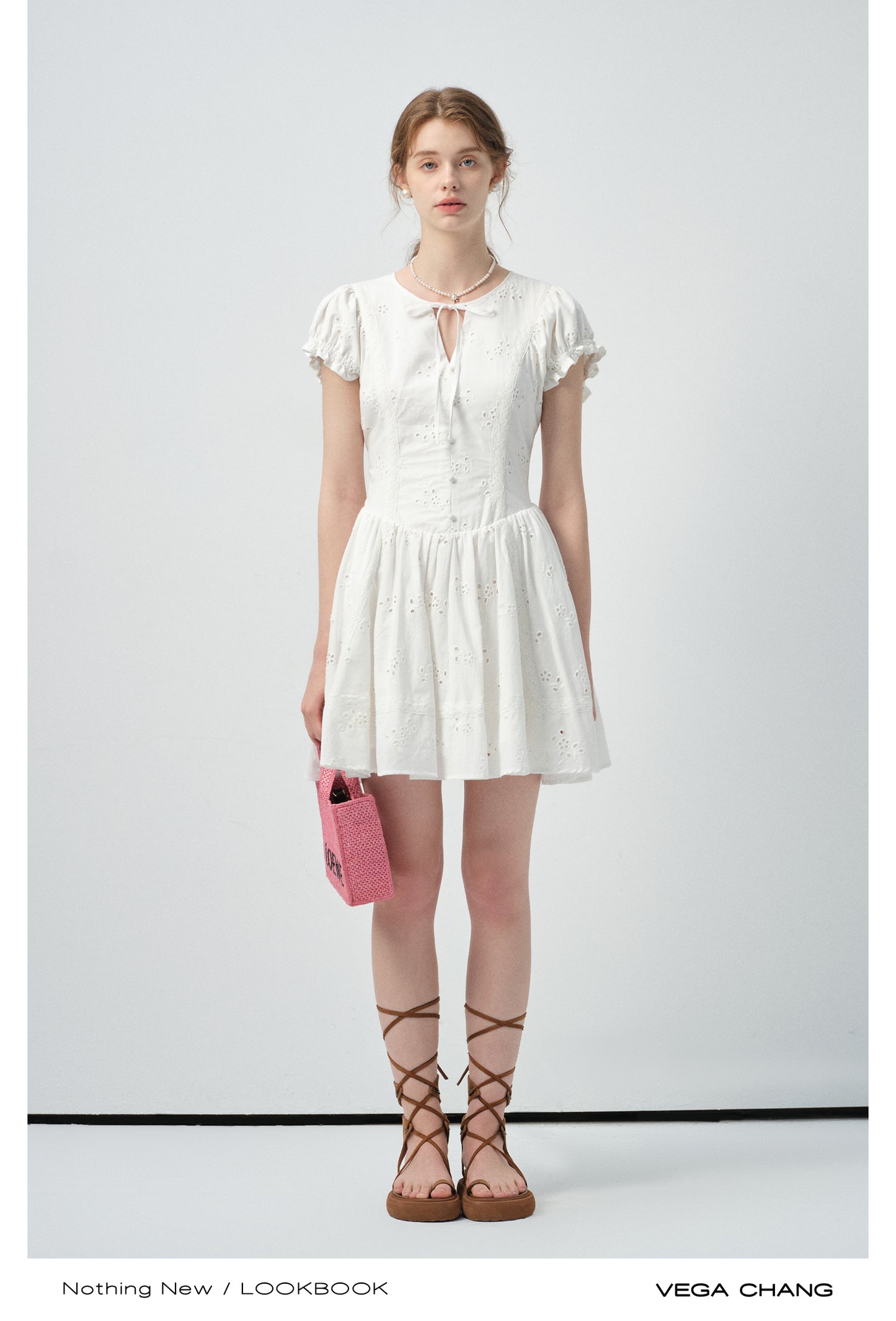 Eyelet Embroidered Cotton Puff-Sleeve Dress