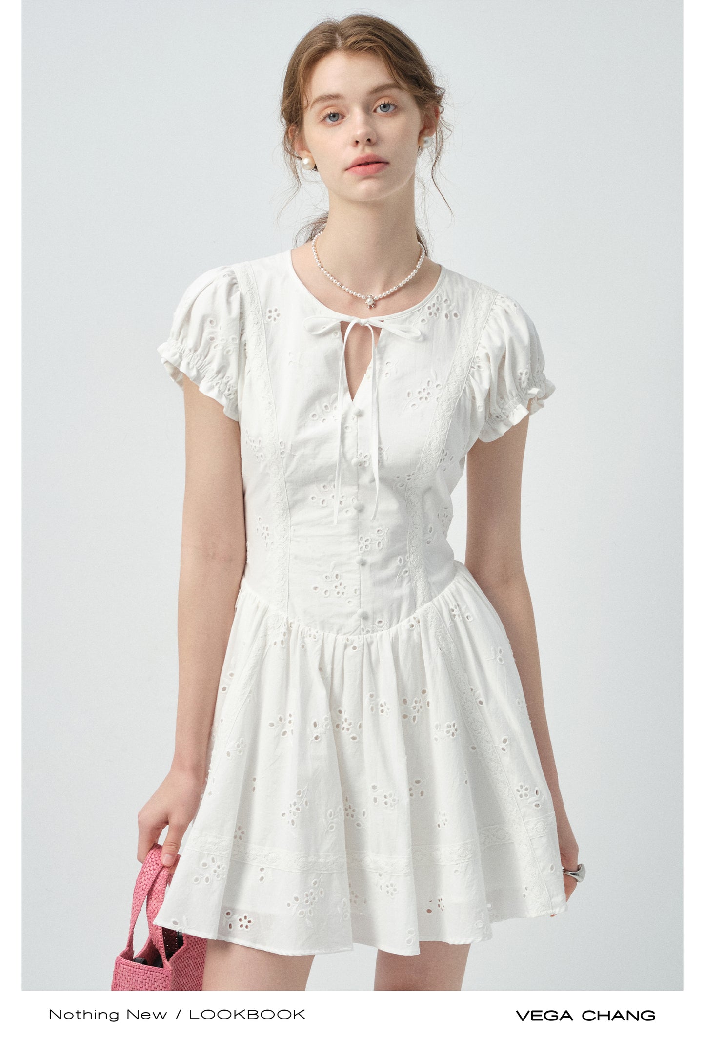 Eyelet Embroidered Cotton Puff-Sleeve Dress