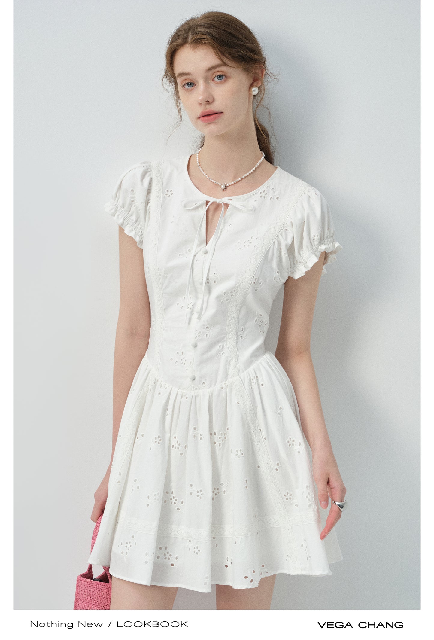 Eyelet Embroidered Cotton Puff-Sleeve Dress