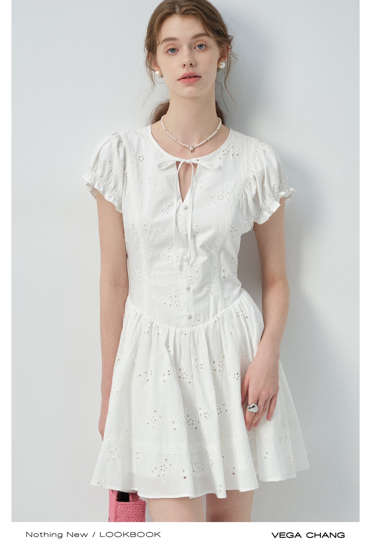 Eyelet Embroidered Cotton Puff-Sleeve Dress