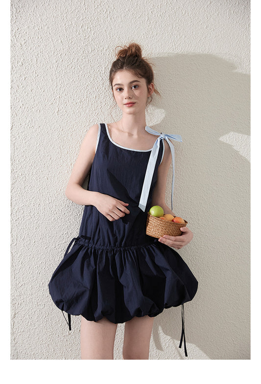 Textured Bubble Dress With Tie Strap