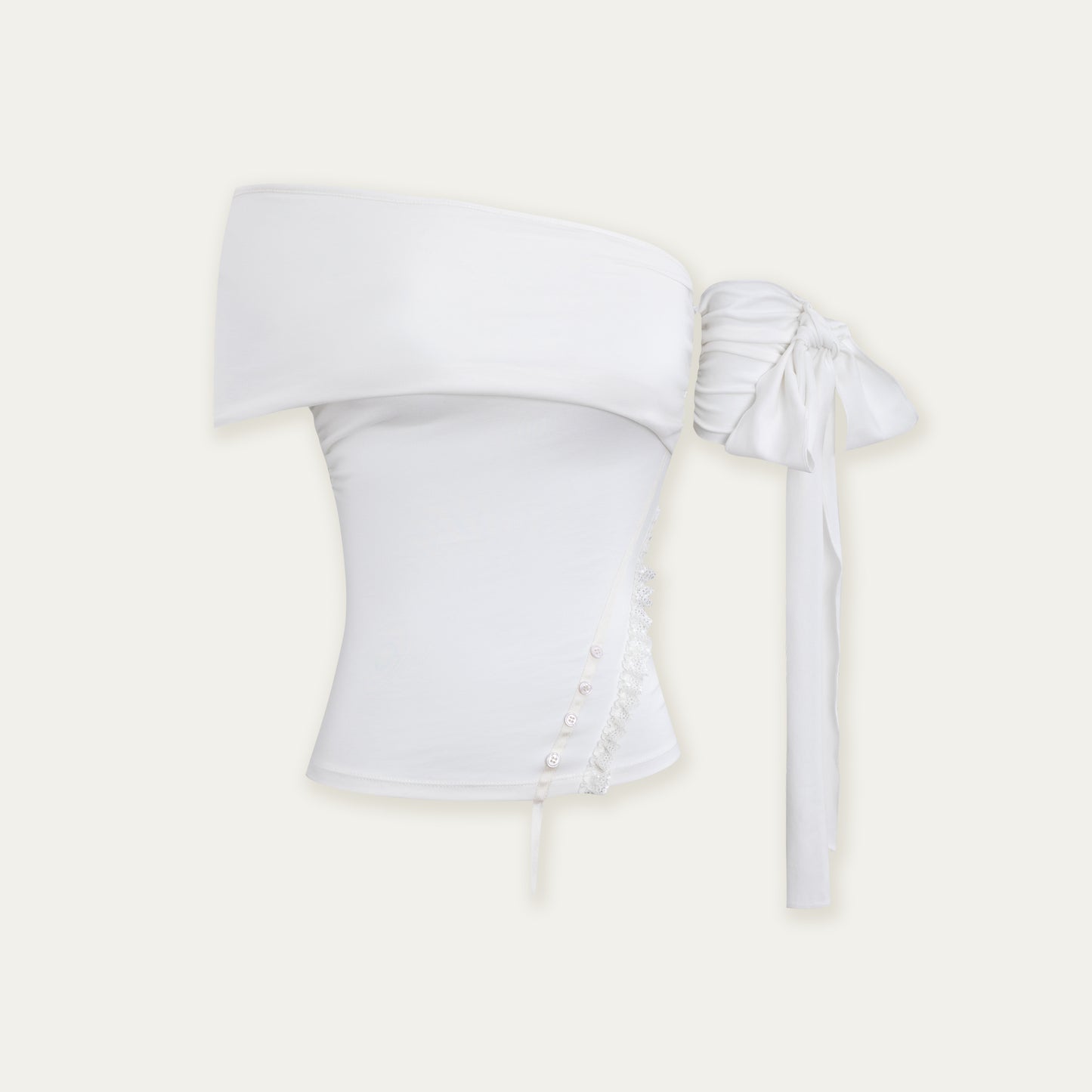 Ruched Off-Shoulder Top With Tie Detail