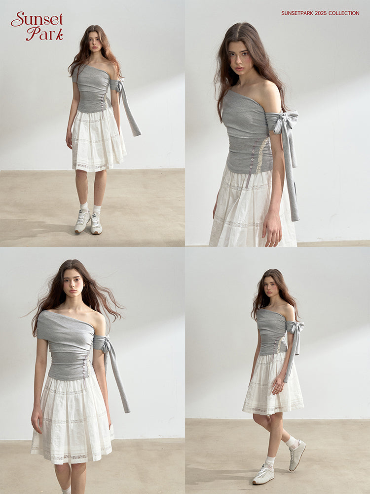 Ruched Off-Shoulder Top With Tie Detail