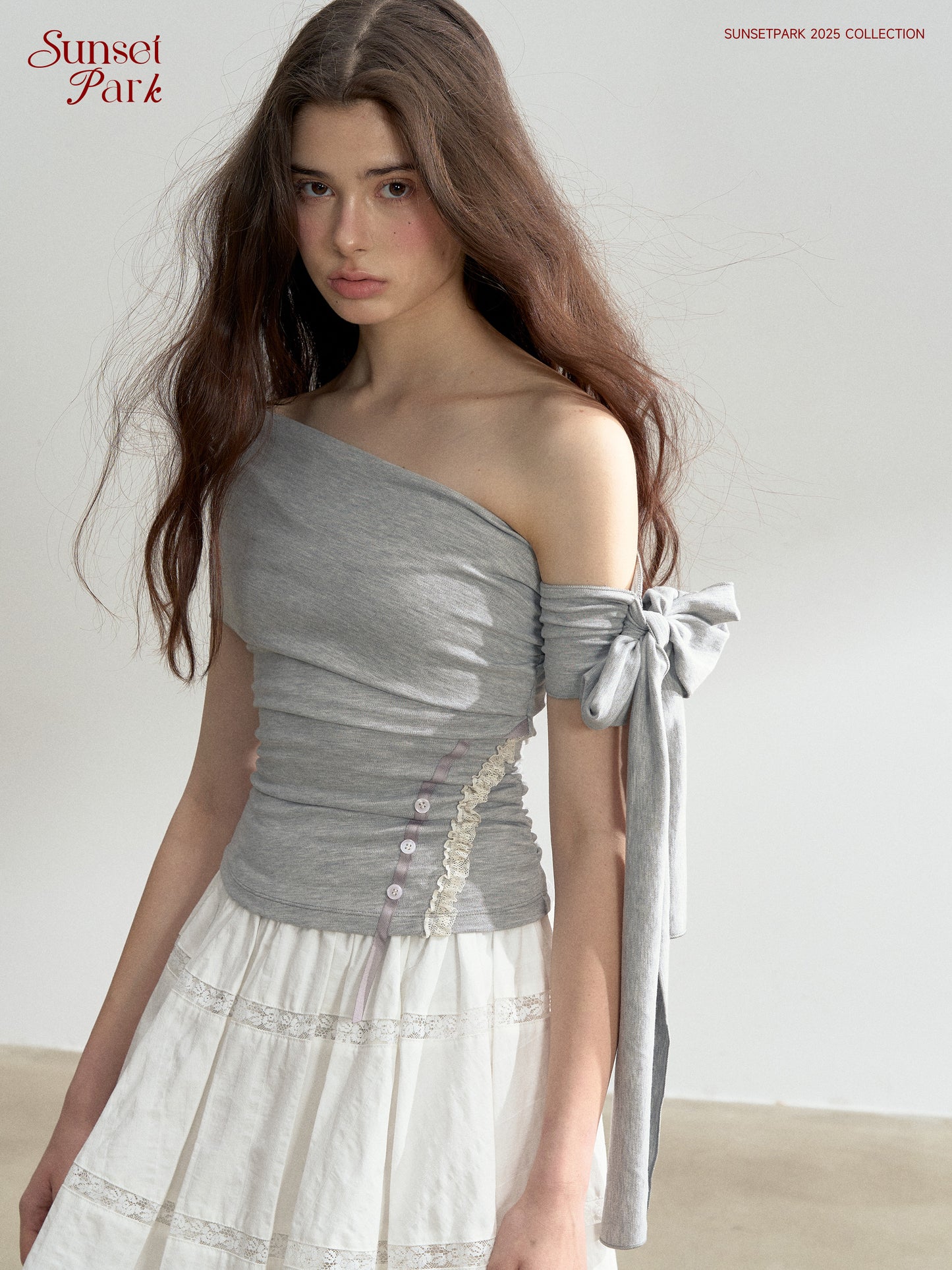 Ruched Off-Shoulder Top With Tie Detail