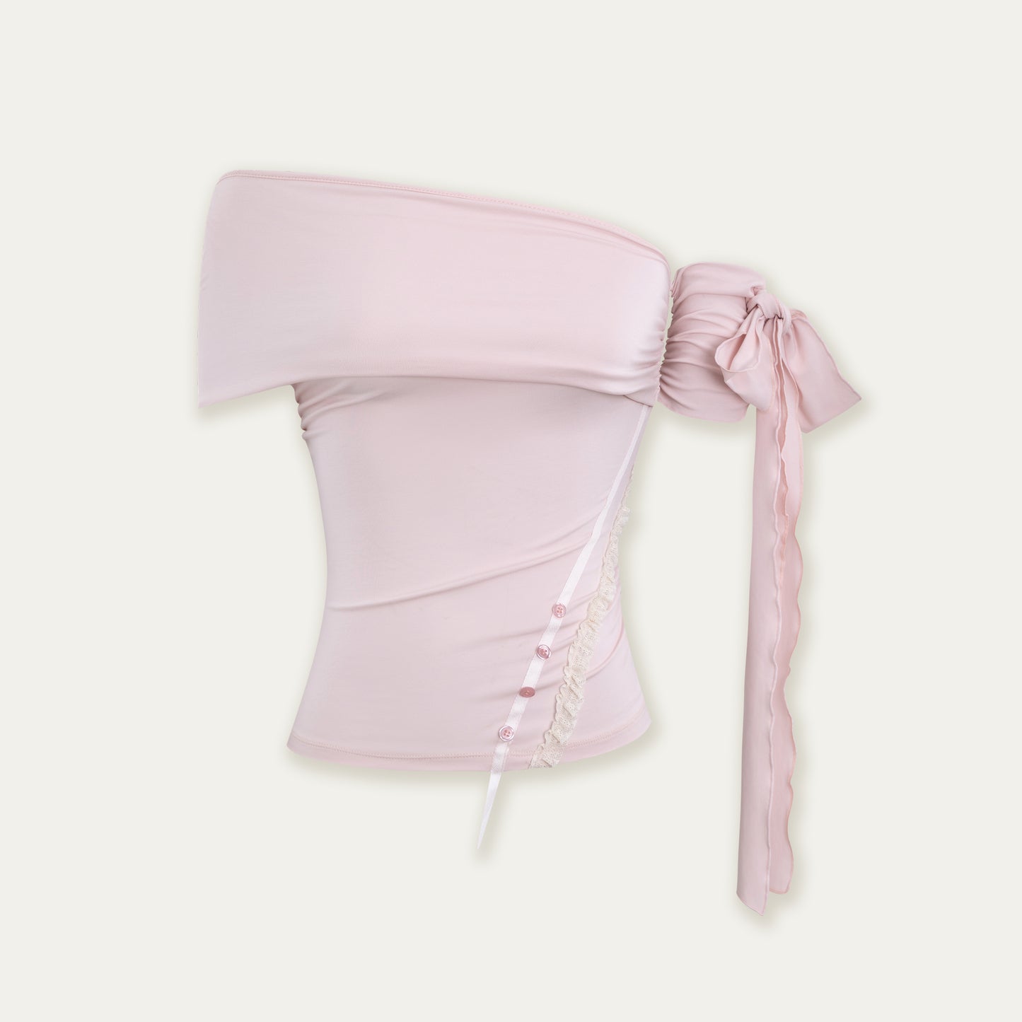 Ruched Off-Shoulder Top With Tie Detail