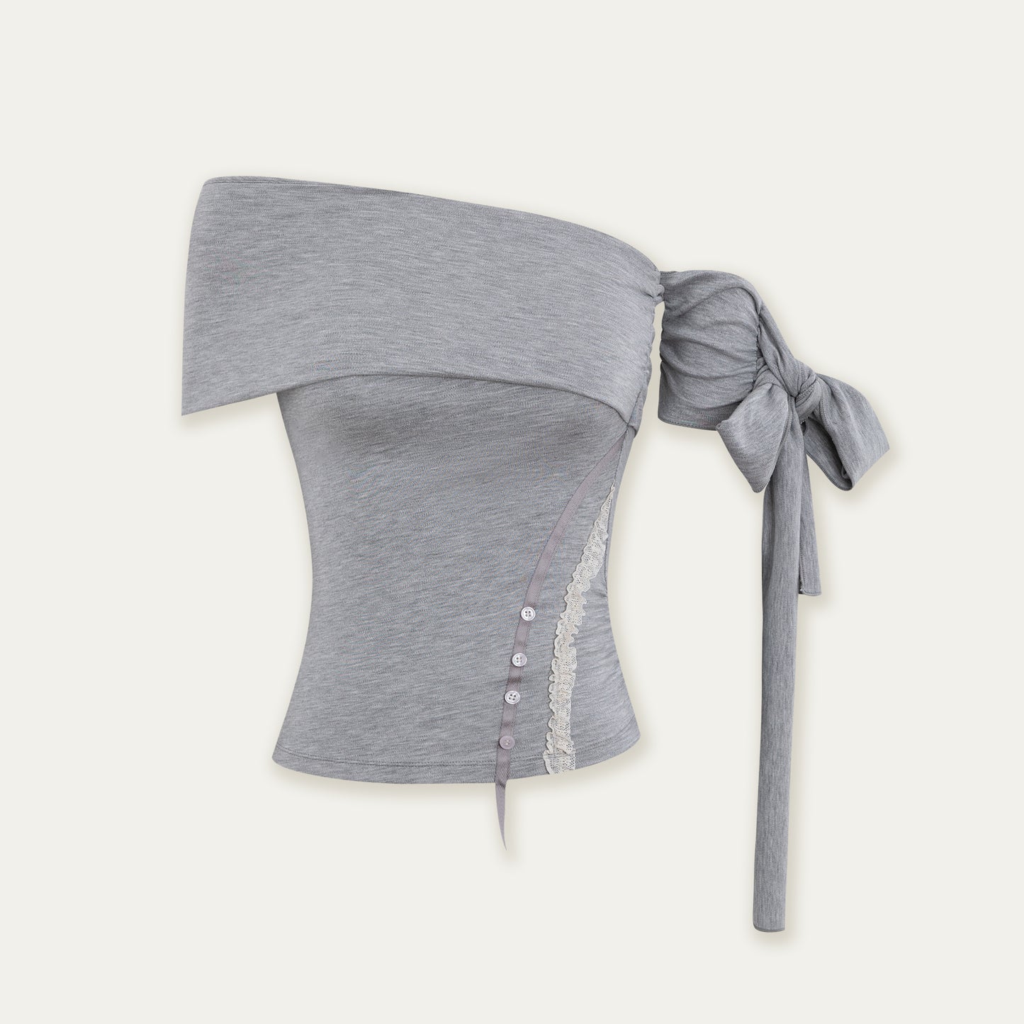 Ruched Off-Shoulder Top With Tie Detail