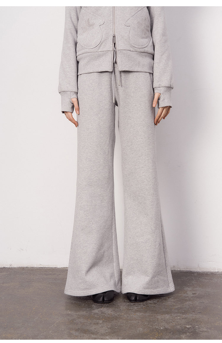 Mitten Pocket Hoodie With Removable Fur / Flared Pants