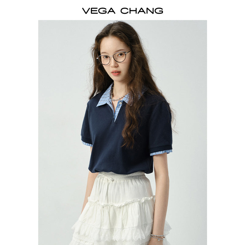 Plaid Accent Layered-Look Polo Shirt