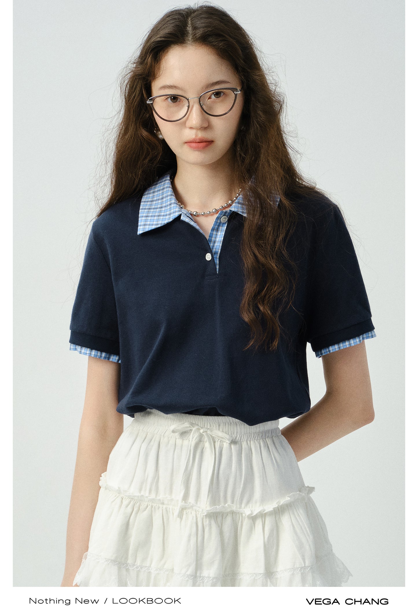 Plaid Accent Layered-Look Polo Shirt