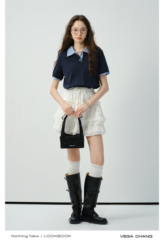 Plaid Accent Layered-Look Polo Shirt