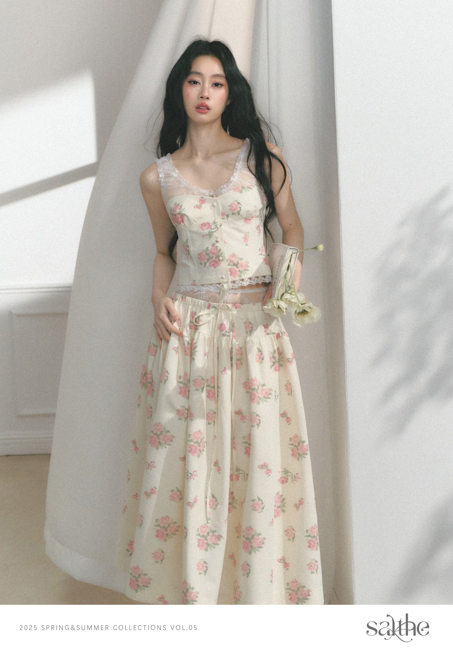 Floral Lace-Accent Sleeveless Top & Skirt