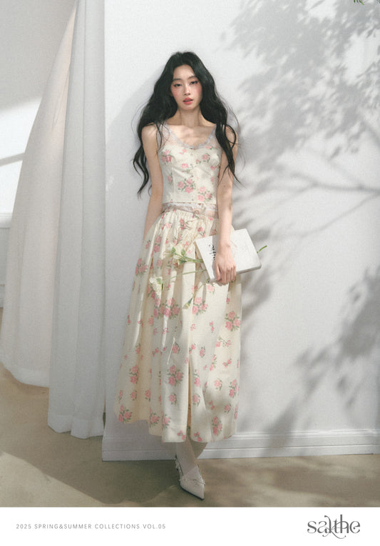 Floral Lace-Accent Sleeveless Top & Skirt