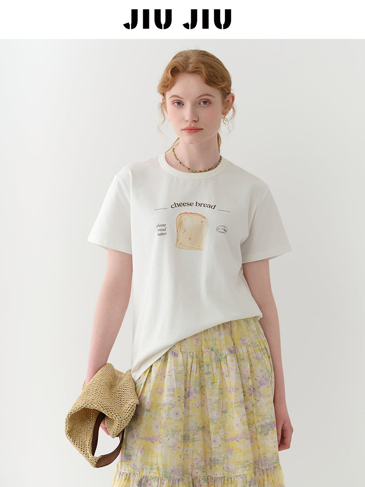 Cheese Bread Print Cotton T-Shirt