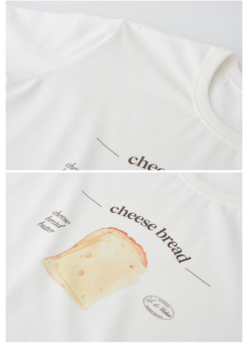 Cheese Bread Print Cotton T-Shirt