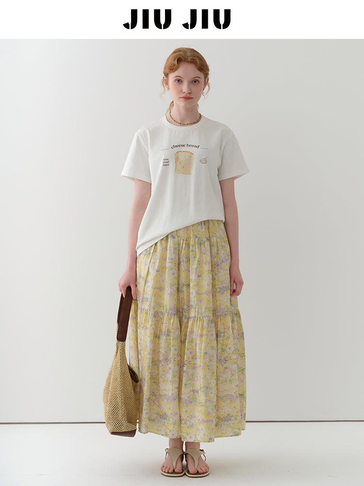 Cheese Bread Print Cotton T-Shirt