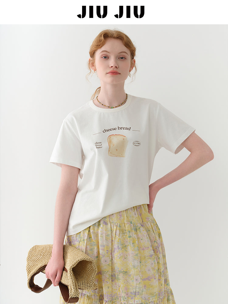 Cheese Bread Print Cotton T-Shirt