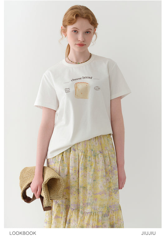Cheese Bread Print Cotton T-Shirt