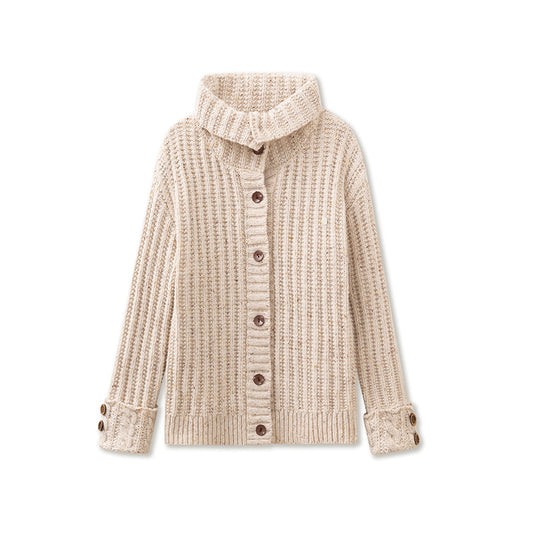 Twisted Knit Relaxed Fit High Neck Cardigan