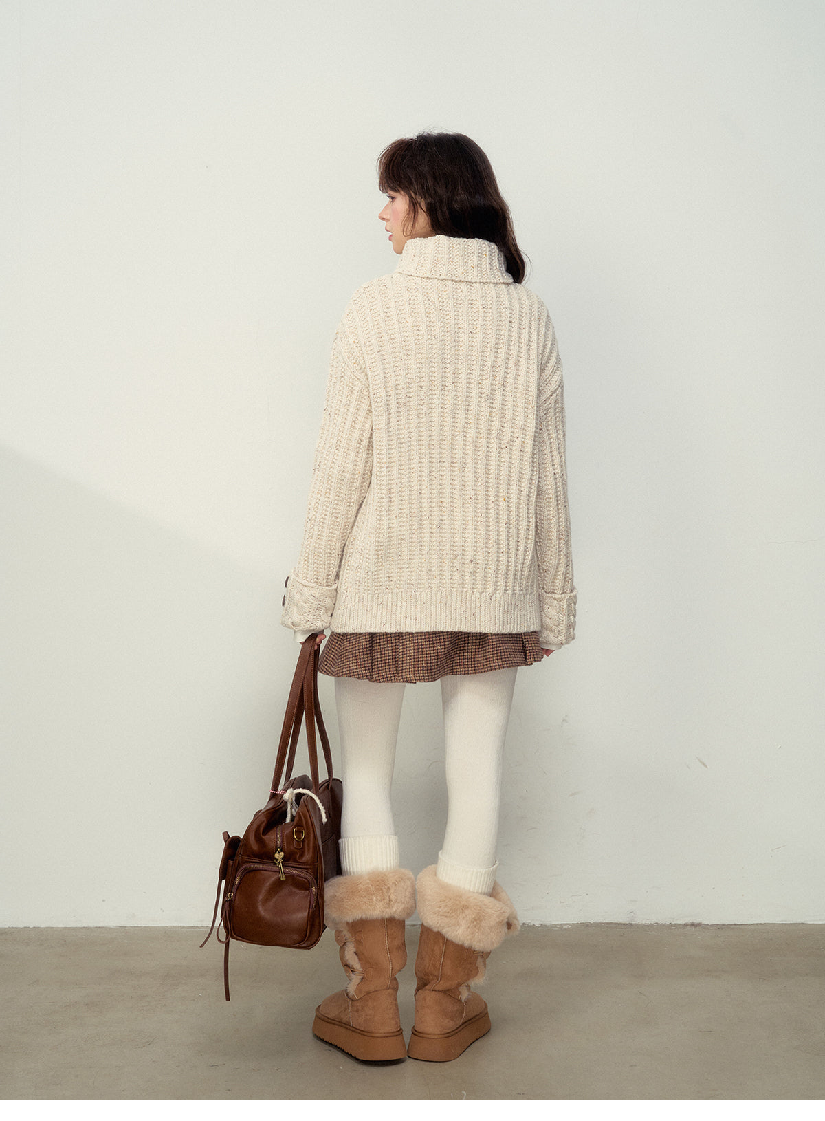 Twisted Knit Relaxed Fit High Neck Cardigan