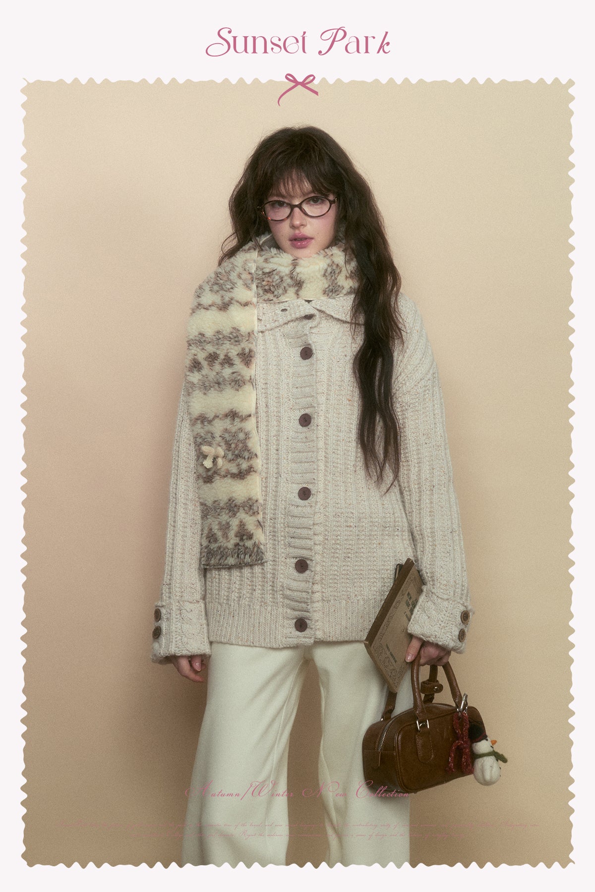 Twisted Knit Relaxed Fit High Neck Cardigan