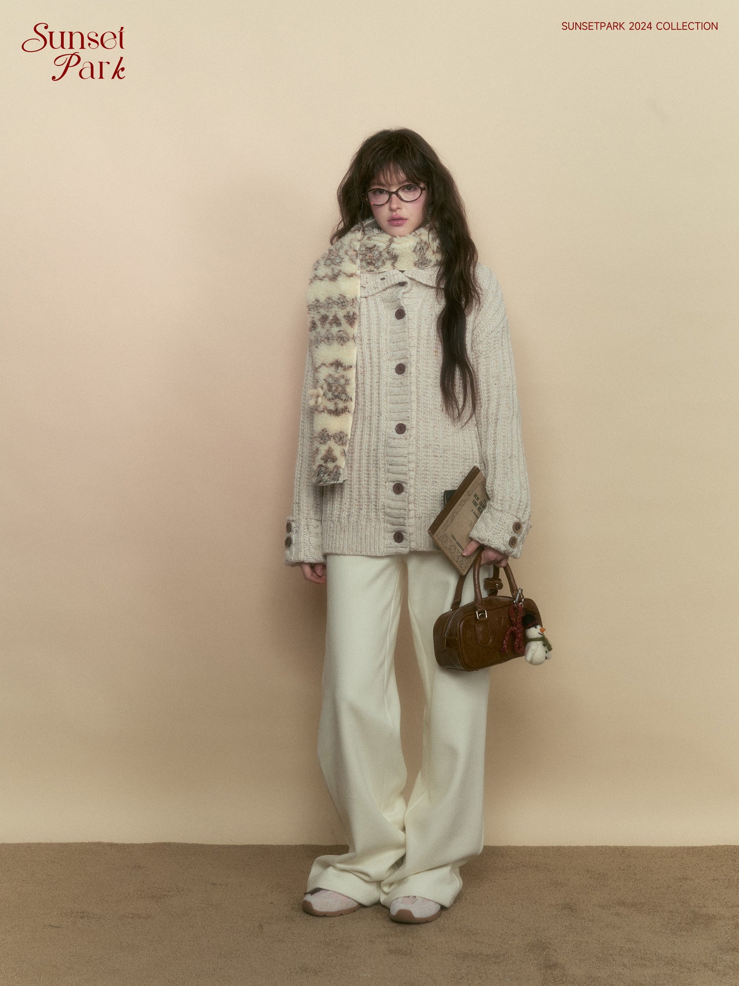 Twisted Knit Relaxed Fit High Neck Cardigan