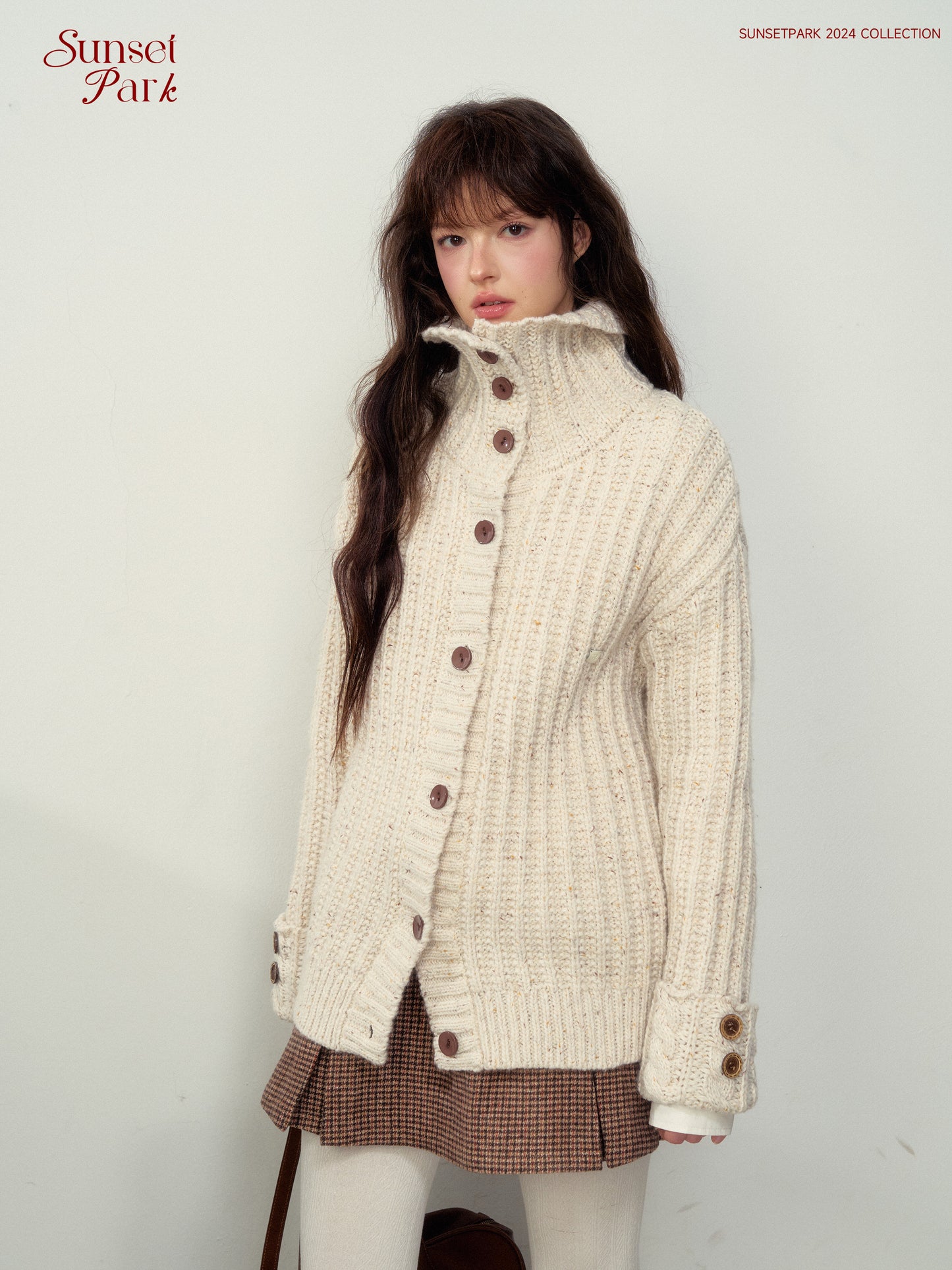 Twisted Knit Relaxed Fit High Neck Cardigan