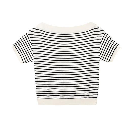 Striped Off-Shoulder Short-Sleeve Top