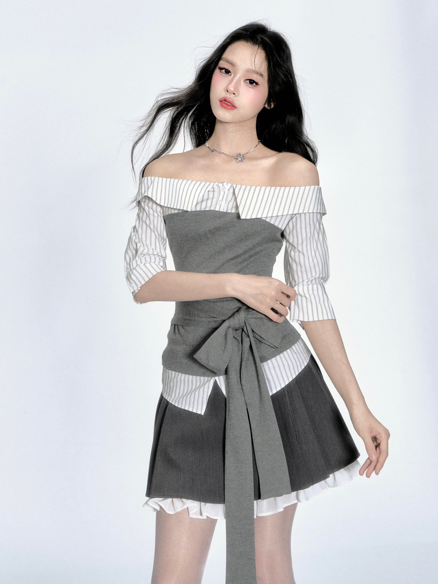 Layered Tube Top Off-Shoulder Shirt