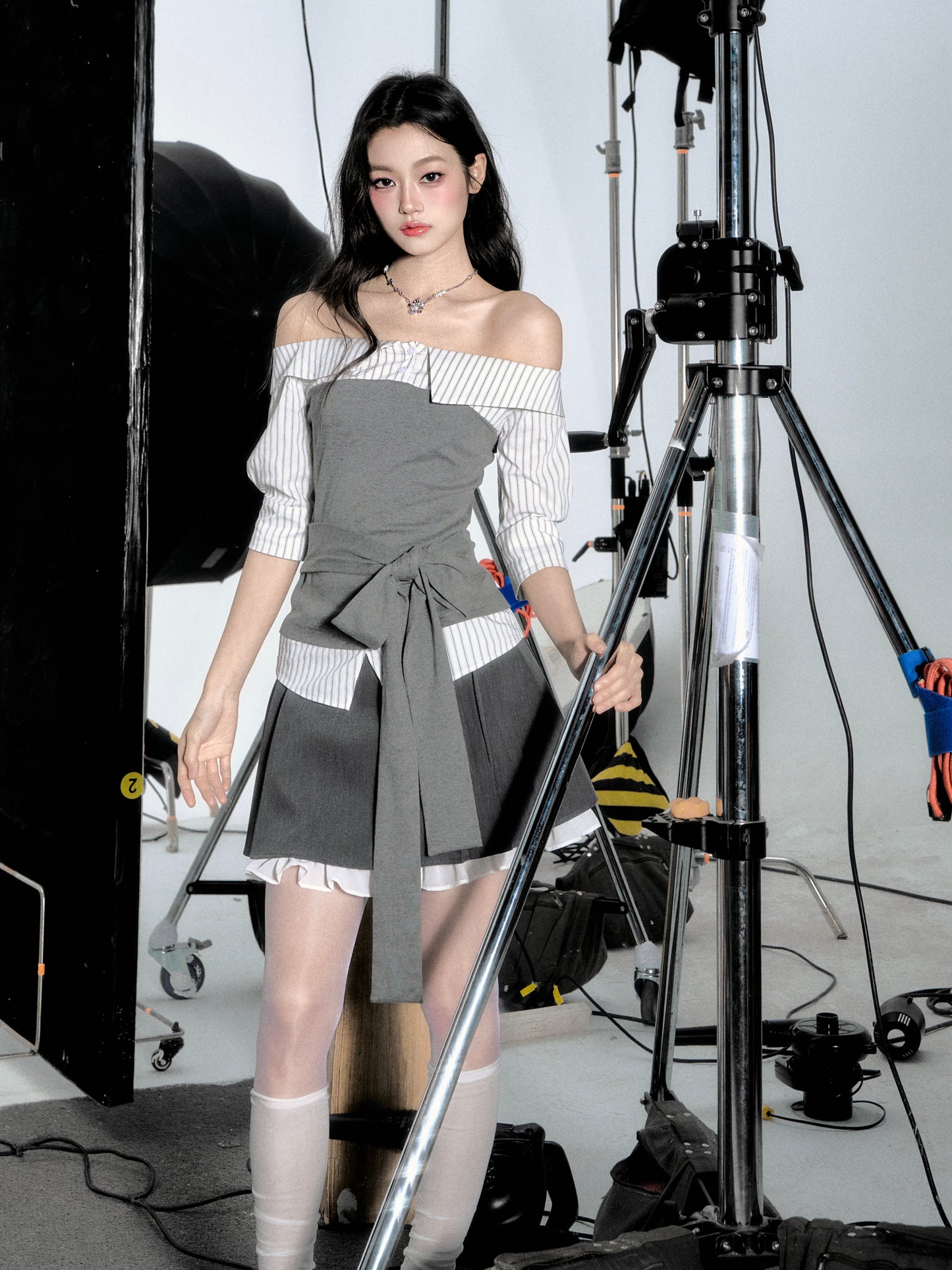 Layered Tube Top Off-Shoulder Shirt