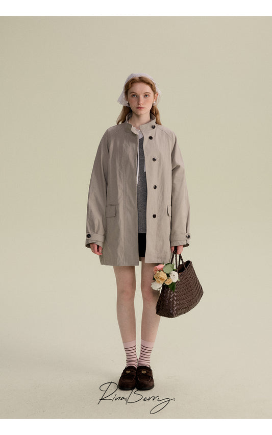 Short Stand Collar Coat With Belted Cuffs