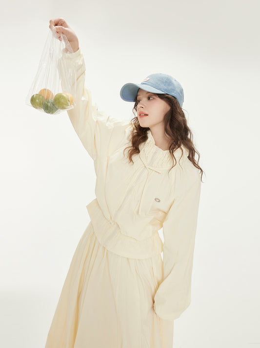 Crinkled Nylon Shell Jacket And Balloon Skirt