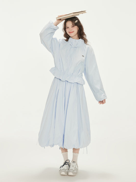 Crinkled Nylon Shell Jacket And Balloon Skirt