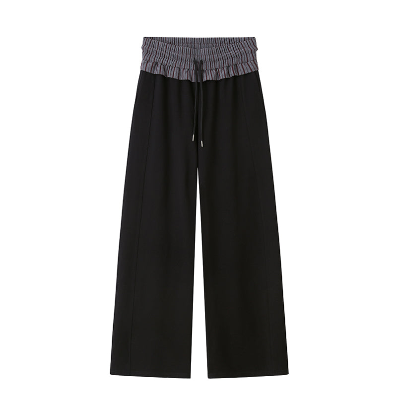 Wide-Leg Sweatpants With Adjustable Striped Waistband