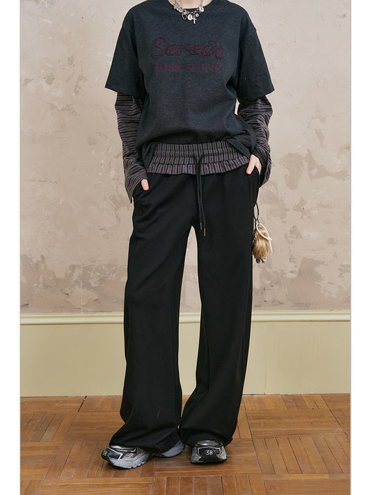 Wide-Leg Sweatpants With Adjustable Striped Waistband