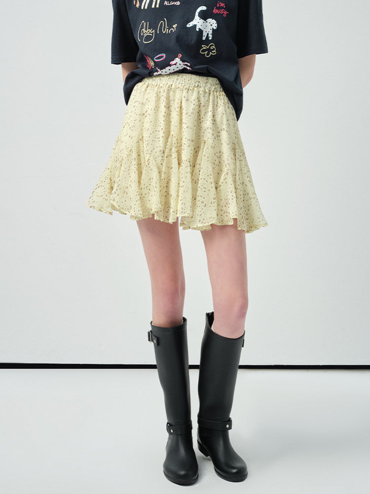 Printed Flutter Skirt With Elastic Waist