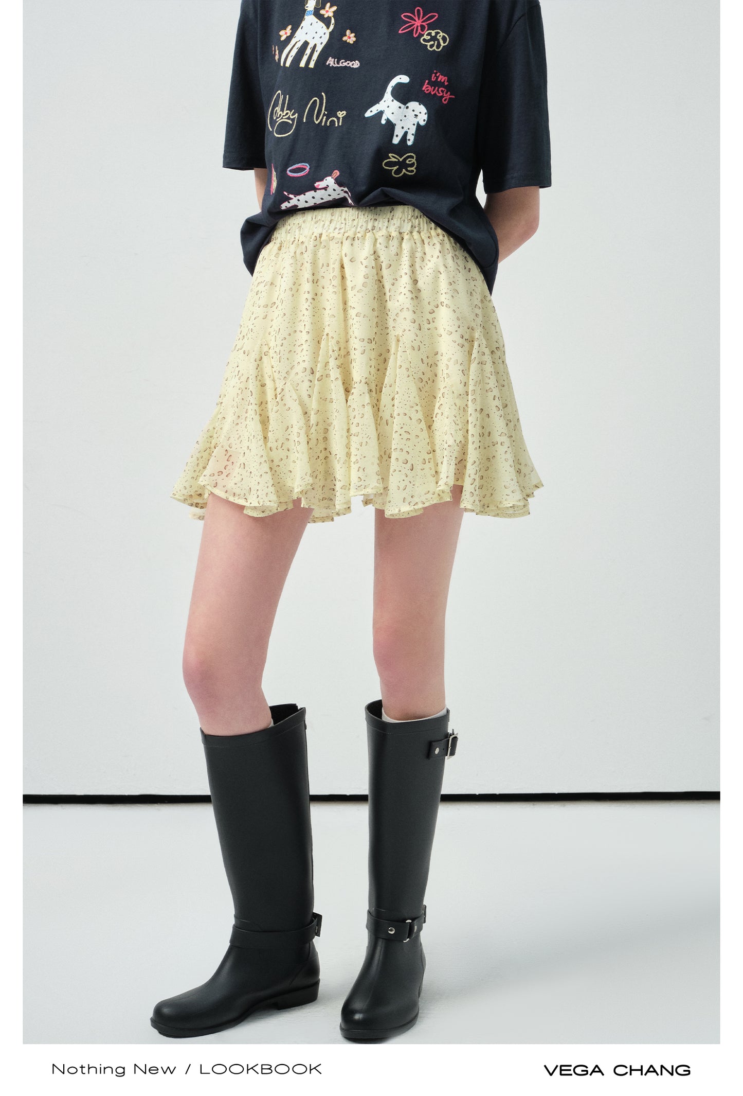 Printed Flutter Skirt With Elastic Waist