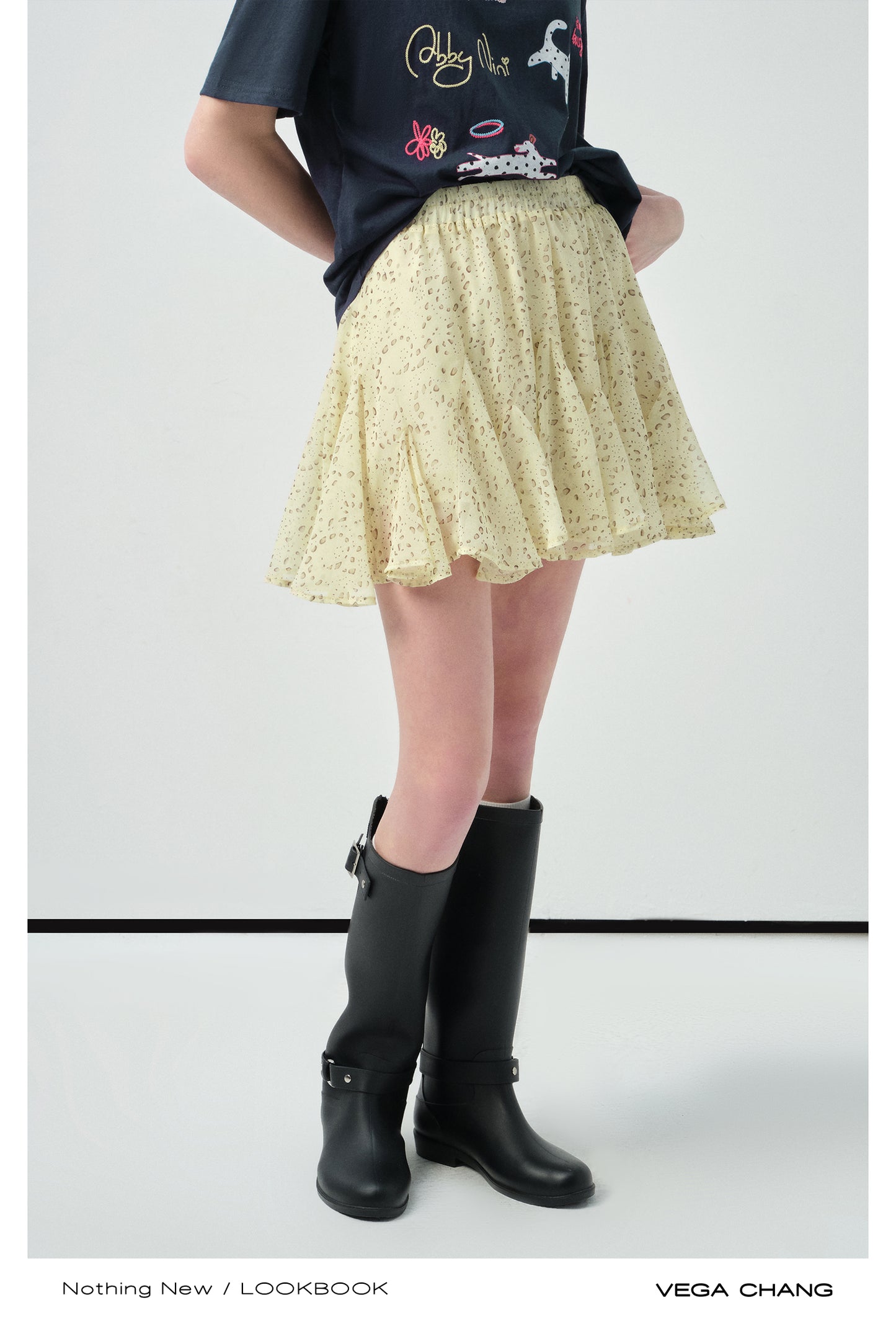 Printed Flutter Skirt With Elastic Waist