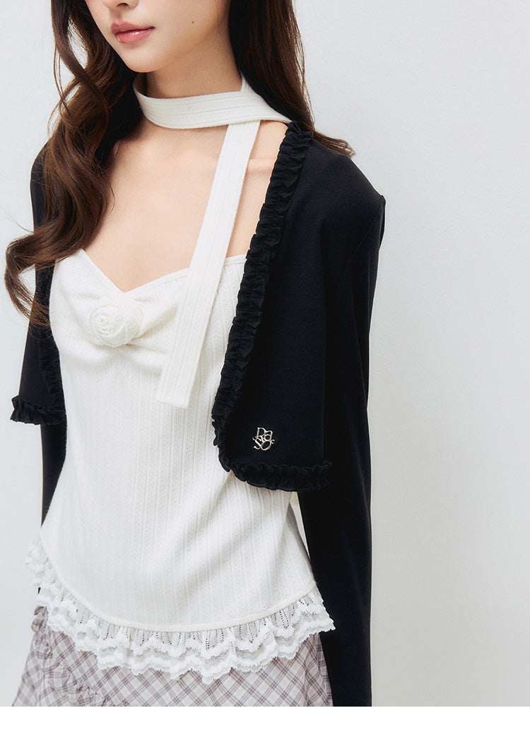 Ruffle Edge Crop Cardigan