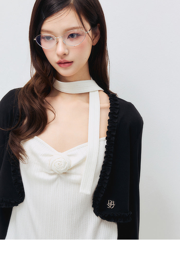 Ruffle Edge Crop Cardigan