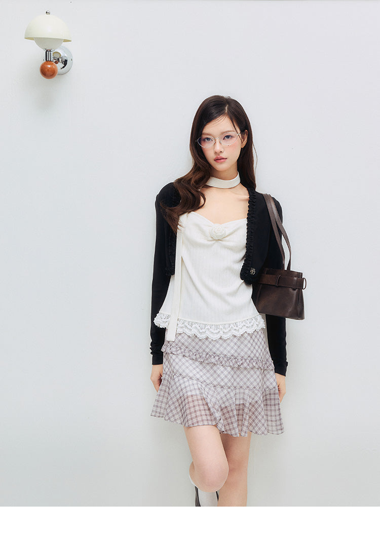 Ruffle Edge Crop Cardigan