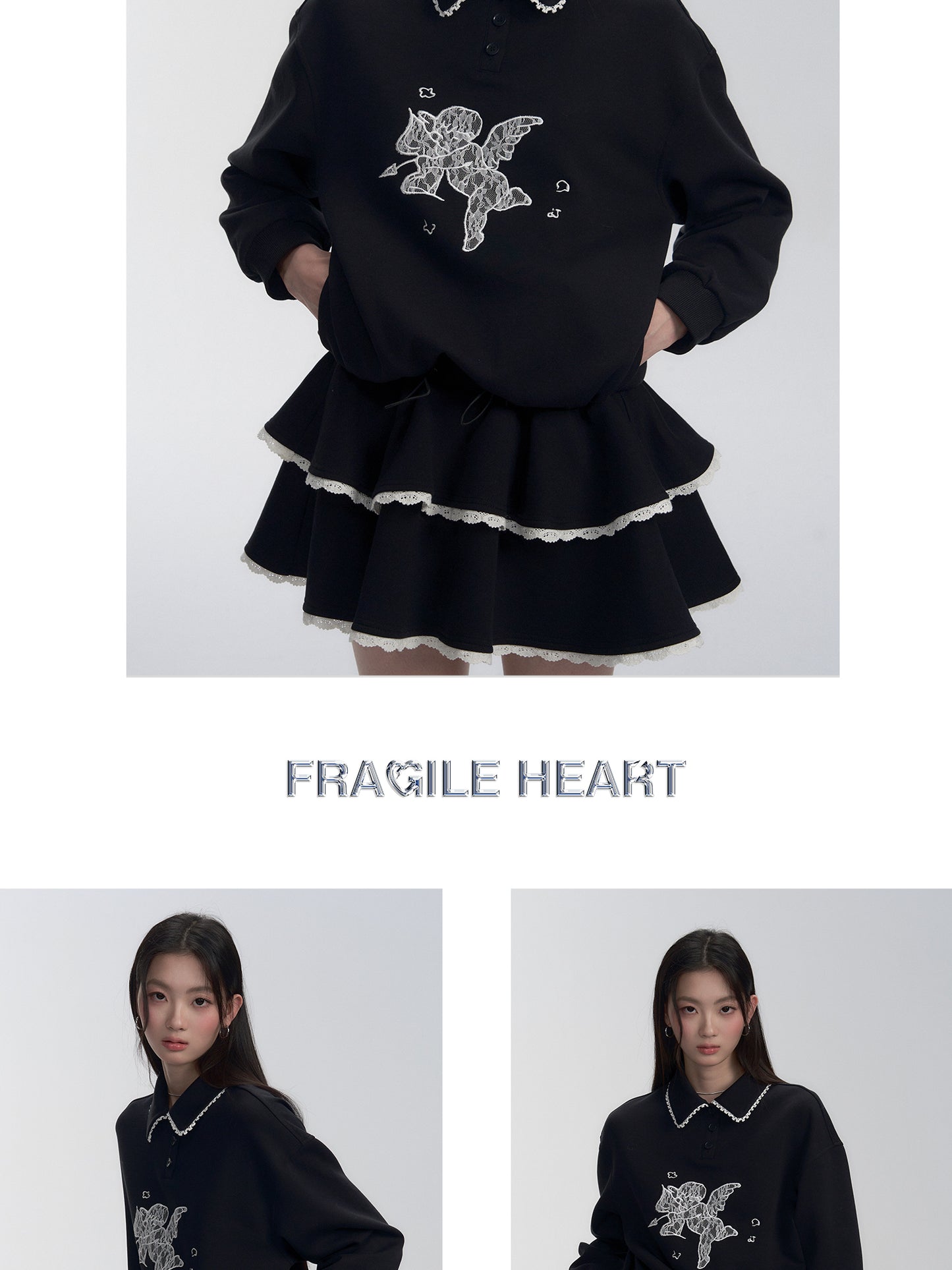 Adjustable Waist Cotton Jersey Dress With Lace Angel Patch