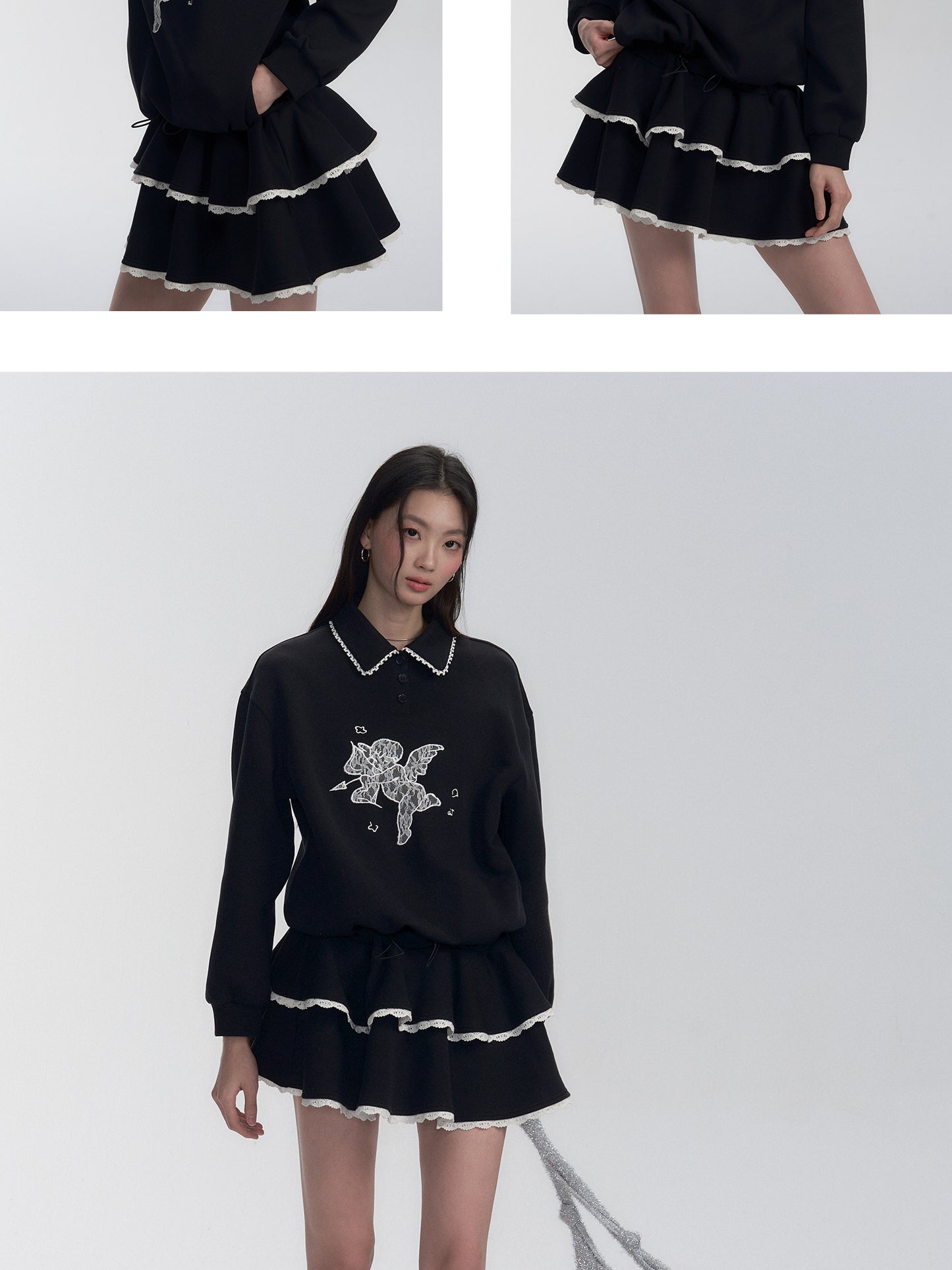 Adjustable Waist Cotton Jersey Dress With Lace Angel Patch