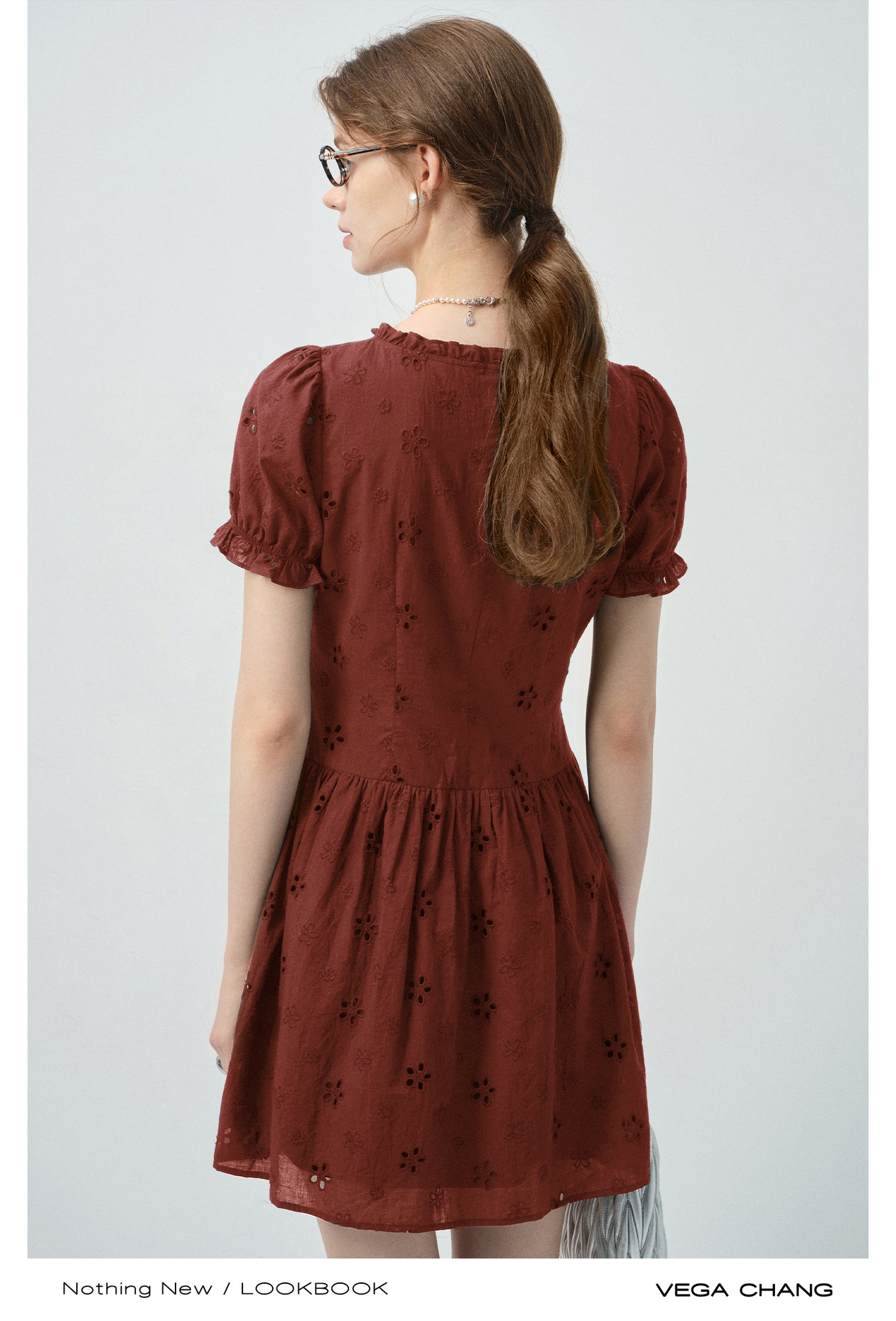 Eyelet Embroidered Puff-Sleeve Dress